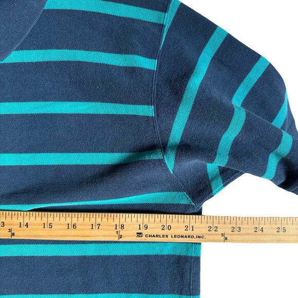 Vintage 90s Woolrich Navy & Blue Striped Polo Shirt Men's XL – 100% Cotton - Picture 5 of 6